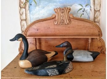 One Carved Drake Decoy - Signed And Dates,  One Goose And One  Duck -