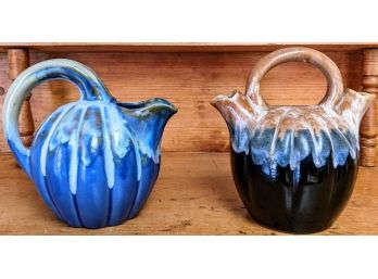 Glazed Ceramic Pitchers Both Signed