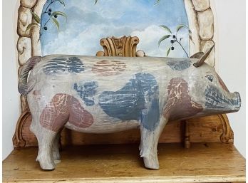 Early American Folk Art Country - Huge Painted Farm Pig