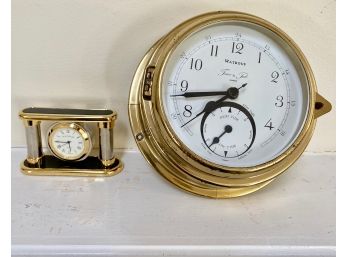 Set Of 2 Clocks  - 1 Marked Platinum Has Picture Frame - Time & Tide Watrous Quartz Clock & Barometer