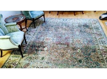 Oriental Rug With Soft Hues Of Teal, Deep Rose, Gold And Green