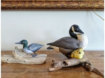 2 Hand Carved Birds On Drift Wood