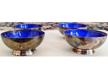 4 A. Michelsen Denmark Sterling Silver Master Salt Bowls - Blue