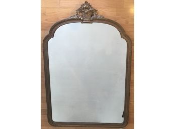 Very Heavy Antique Mirror With Gilt Basket Featured On Top