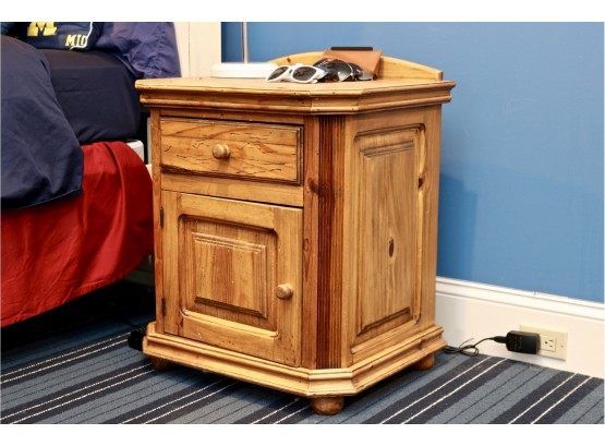 Country Pine Night Stand With Classic Detailing And Slant Corners