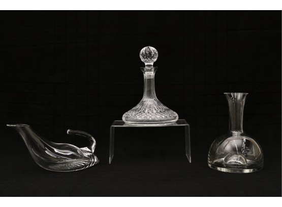 Set Of 3 Waterford, Riedel, And Ravenscroft Crystal Decanters