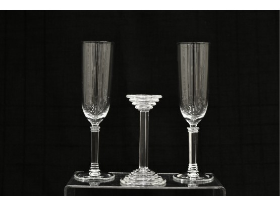 Tiffany & Co. Hampton Fluted Champagne Glasses And Concentric Candle Stick