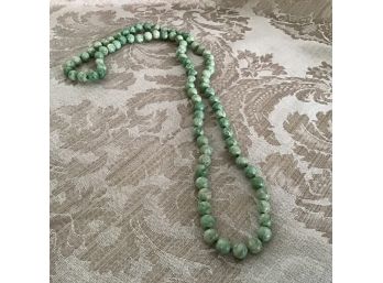 Hand Knotted Polished Stone Necklace In Shades Of Greens And Whites