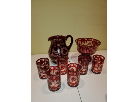Etched Ruby Red Glass