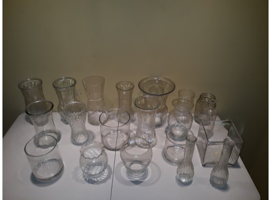 Large Lot Of Clear Glass Vases
