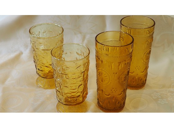 Classic Vintage Amber 'American Concord' & Aqua Lido Water Glasses