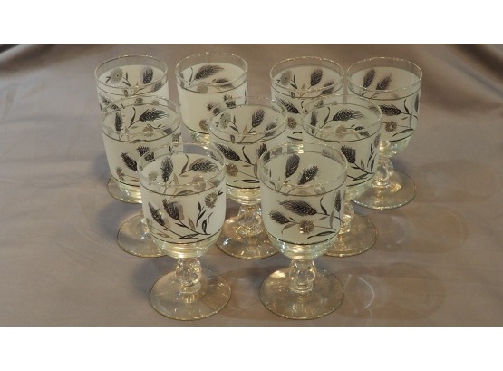 Libbey Frosted Pedestal Drinking Glasses Wheat Design, Goblets