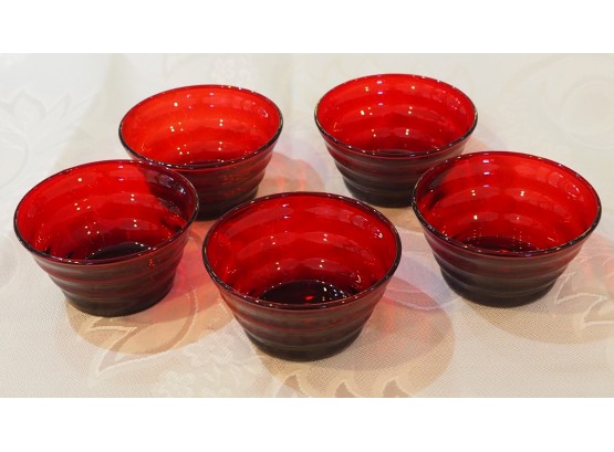 2 Vintage Red Glass Relish/Candy Dish Sets