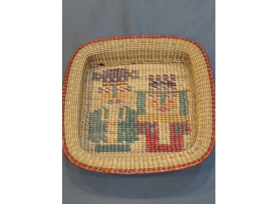 Small Vintage Square Basket With Man & Woman Design