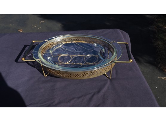MCM Pyrex Chafing Plate And Holder 'Tree Of Life' Design