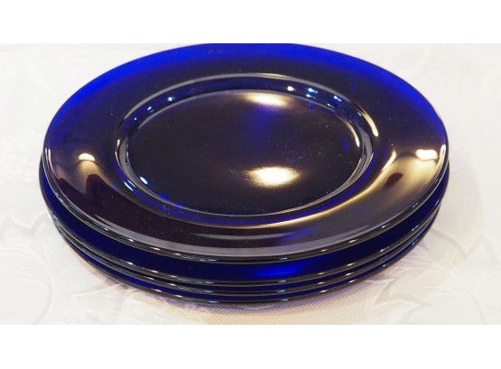 Set Of 4 Blue Glass Dinner Plate, 2 Salad Plates