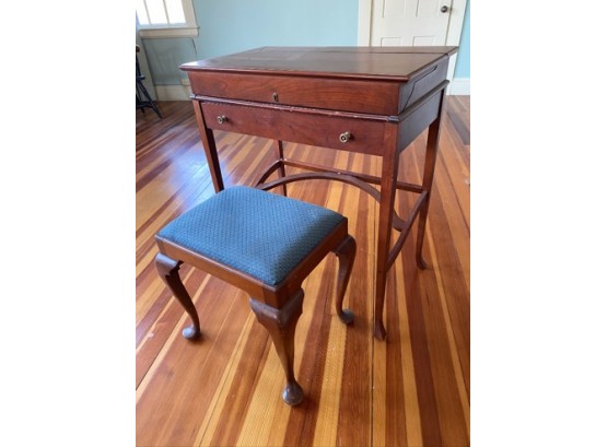 Vintage Writing Desk With Upholstered Bench