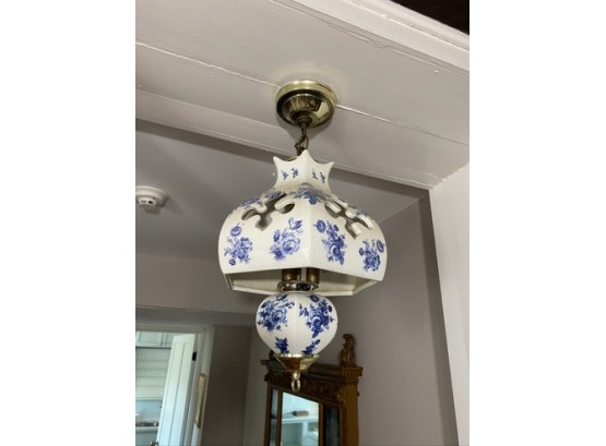 Vintage Blue And White Ceramic Hanging Light Fixture