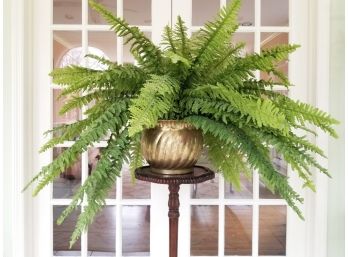 High Quality Faux Fern In Brass Cachepot