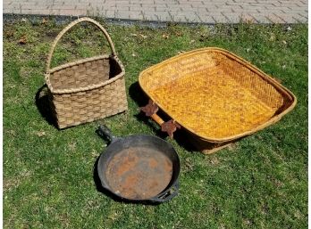Baskets And Cast Iron Skillet