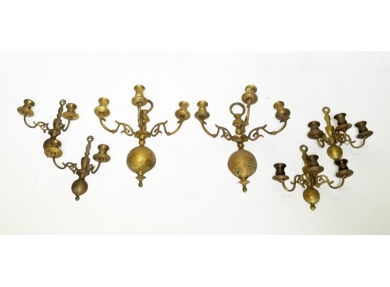 Three Pair Antique Brass Candle Sconces