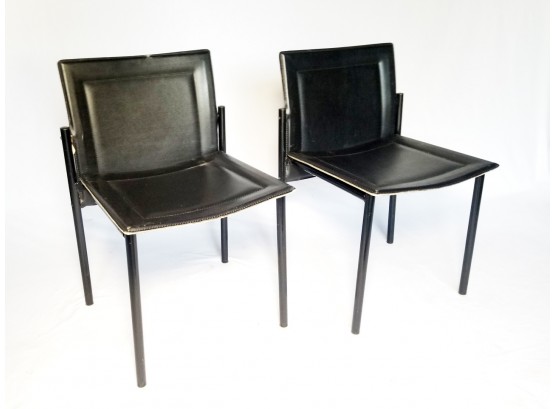Pair Modern Black Leather Chairs