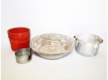 Vintage Wood Buckets And Tin