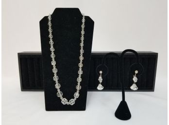 Vintage Sterling Crystal Glass Beads Necklace & Earrings Set