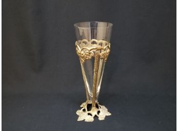 Glass Epergne Vase In A Brass Holder