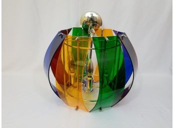 1950s Lucite Chandelier, Curved Colored Panels