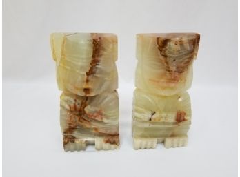 1960's-70's Hand-carved Onyx Aztec Indian Bookends