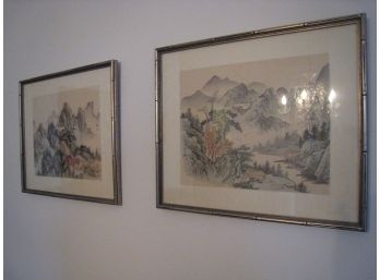 Pair Of Framed Asian Landscape Watercolors