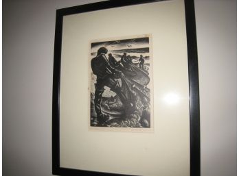 Limited Edition Wood Engraving 'Dragging Nets' By Claire Leighton