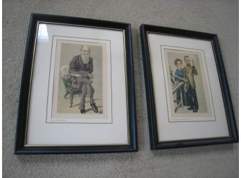 Pair Of Vanity Fair 'Spy' Engravings Darwin & Curie