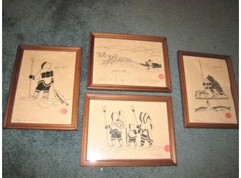 Set Of 4 Inuit Silk Screen Prints Signed Enook Manomie