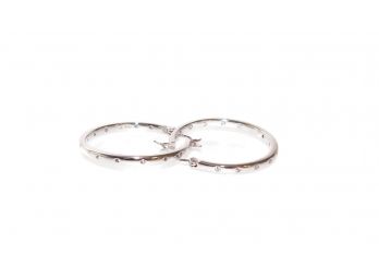 New Without Tag Sterling Silver Hoop Earrings With CZ Accents