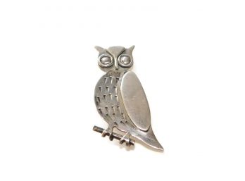 Vintage 1970's Sterling Silver Owl Brooch