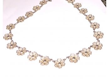 Vintage Sterling Silver Filigree Flower Necklace