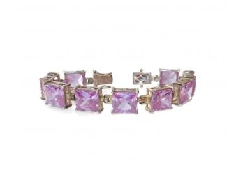 Chunky Sterling Silver NF  Purple Glass Fun Link Bracelet