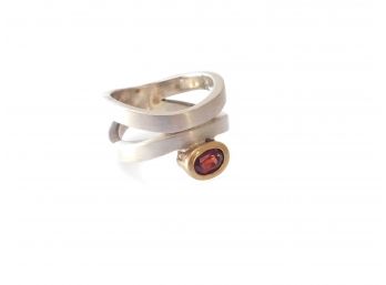 Sterling Silver Gold Vermeil Garnet Abstract Ring