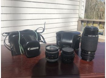 Camera And Lens Lot - Fujica ST802 And Canon QL FT + Lenses Pictured