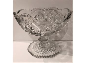 Antique Leaded Cut Crystal Pedestal Bowl