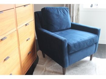 Super Cool WEST ELM Blue Suede Lounge Chair! Very MID CENTURY MODERN Vibe! Made In The U.S.A.