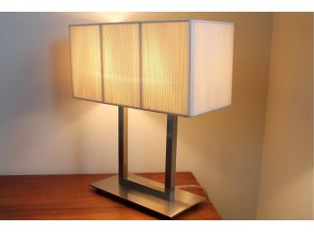 Elegant CRATE & BARREL Chrome Modern Table Lamp With String Shade!