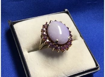 Stunning  14K Gold Vintage , Huge Opal With Amethyst Accent Stones Cocktail Ring Size 6.5