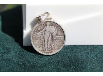 Silver Standing Liberty Quarter In Sterling Bezel For Necklace Or Charm Dh