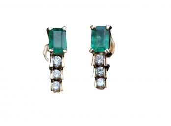 14k Gold Emerald Diamond Earrings