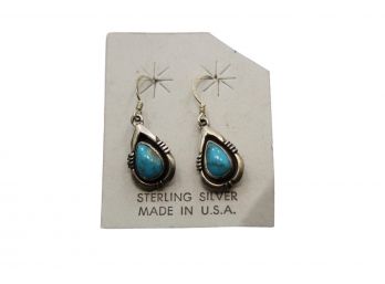 Sterling Silver Signed Indian Turquoise Earrings
