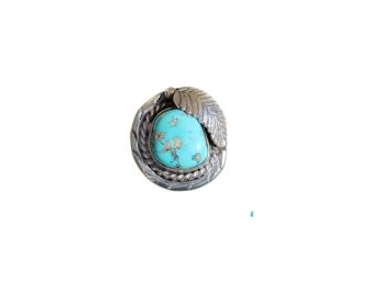 Sterling Silver Turquoise Ring Leaf Design