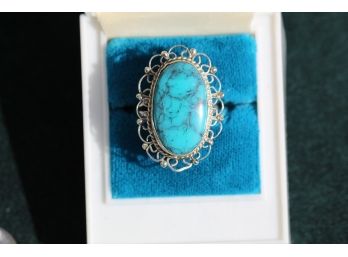 Sterling Silver Turquoise Ring Filigree Border